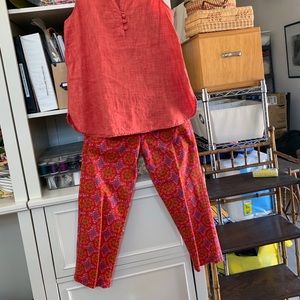 Red medallion crop pants